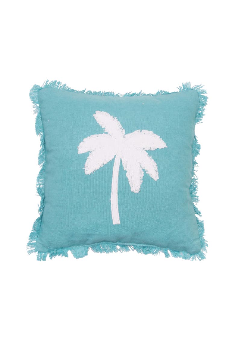 Tufted Fringed Reversible Tropical Square Throw Pillows, Main, color, White