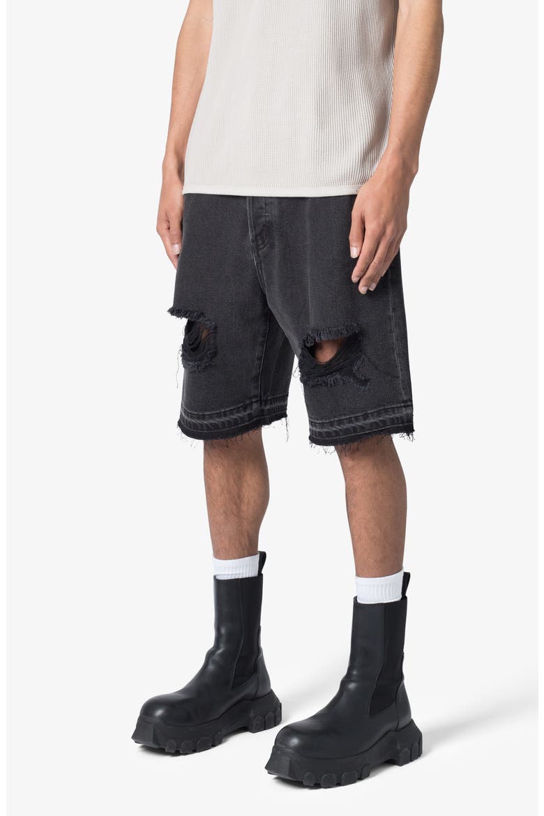 Distressed Nonstretch Denim Shorts, Alternate, color, BLACK