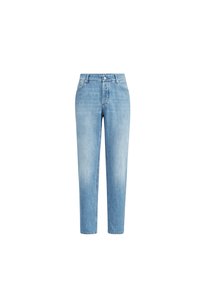Lightweight denim traditional fit five-pocket trousers, Alternate, color, Light Denim