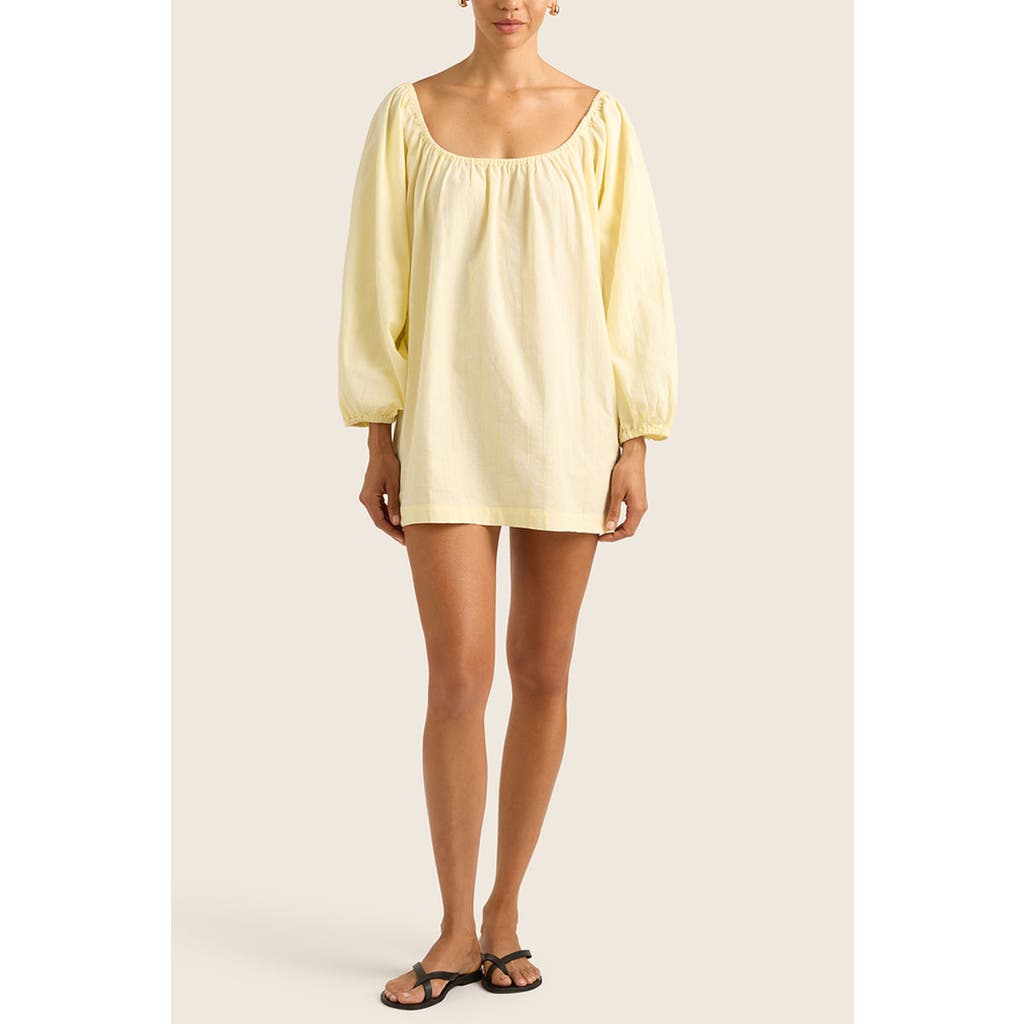 Hope And May Nia Cotton Linen Smock Mini Dress In Yellow