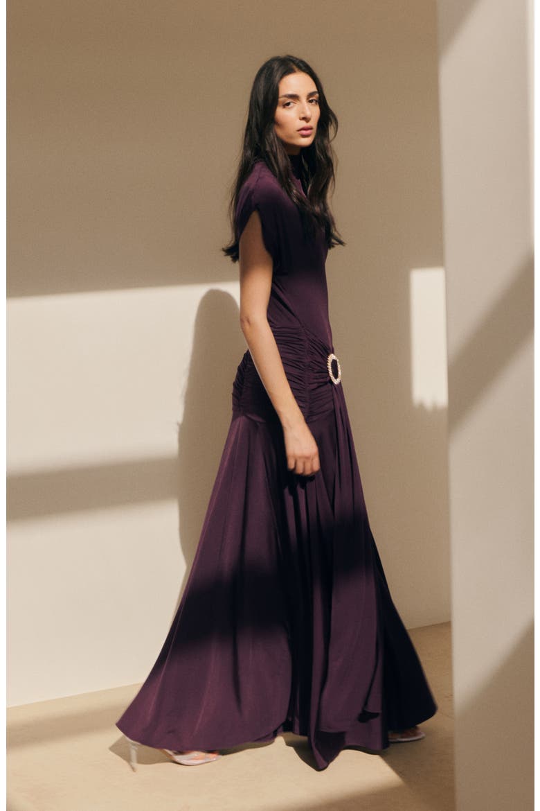 Cap Sleeve Ruched Waist Dress, Alternate, color, PURPLE