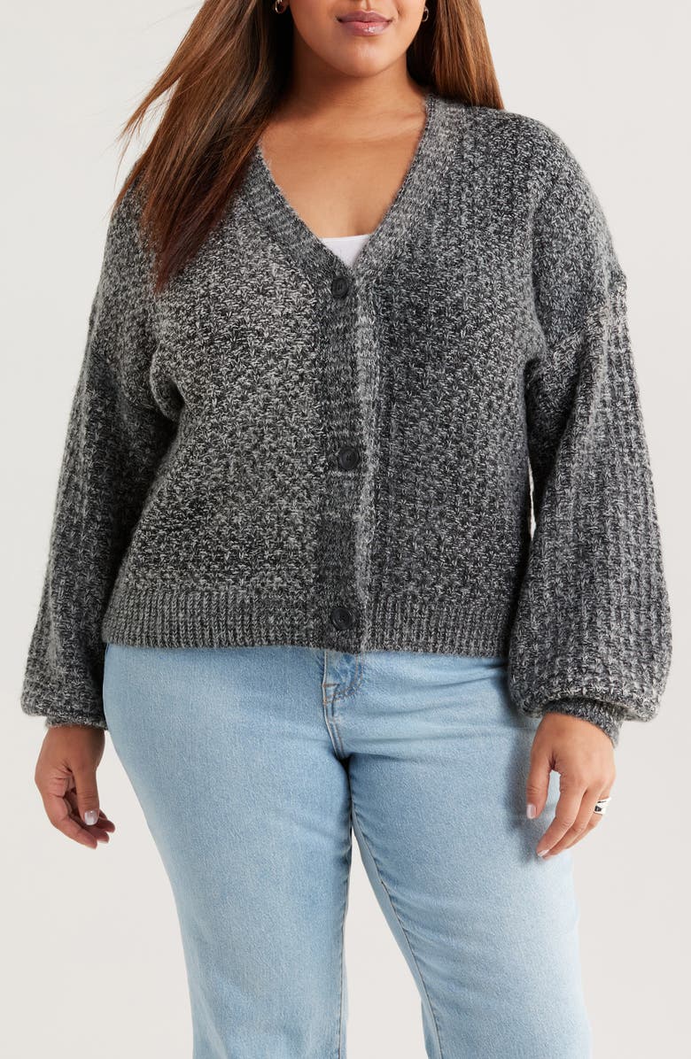 Treasure & Bond Textured V-Neck Cardigan, Main, color, Grey Black Combo