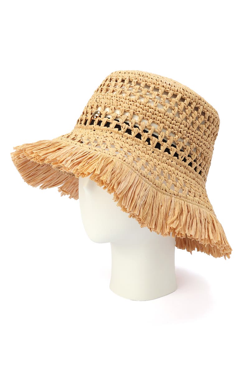 Kate Spade New York fringe spade straw cloche hat, Alternate, color, Natural