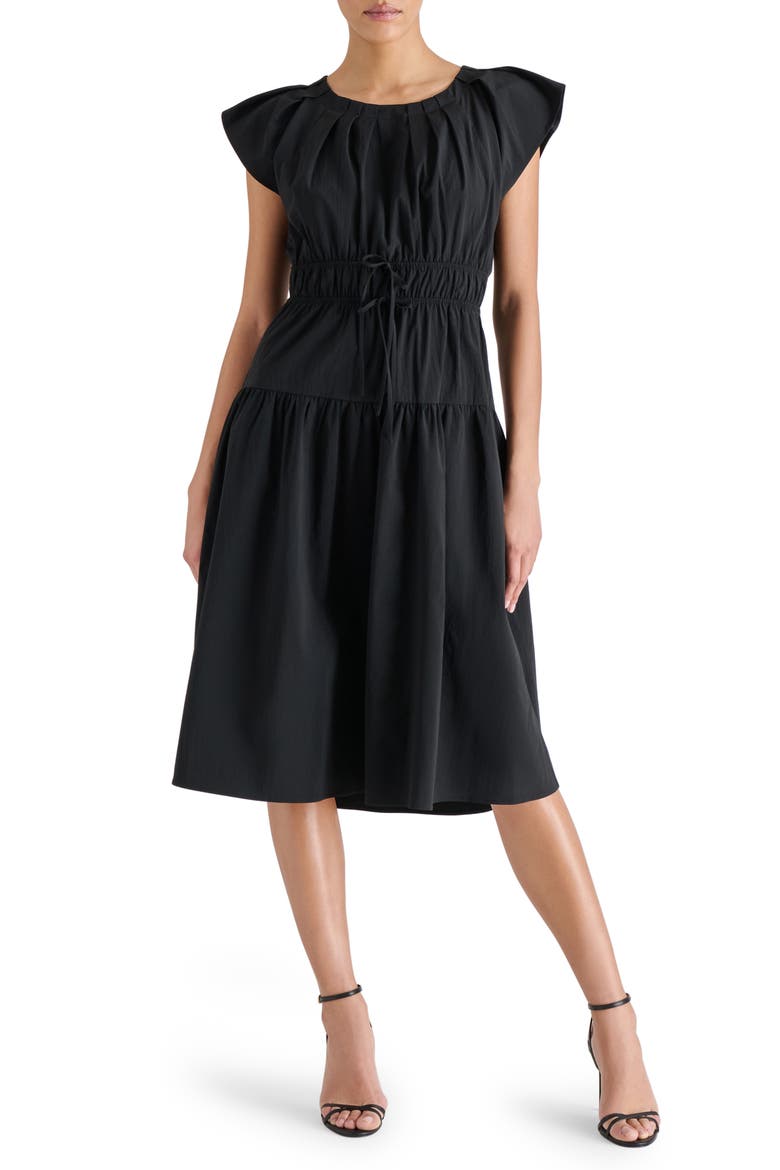 Archie Bow Ruched Dress, Alternate, color, BLACK