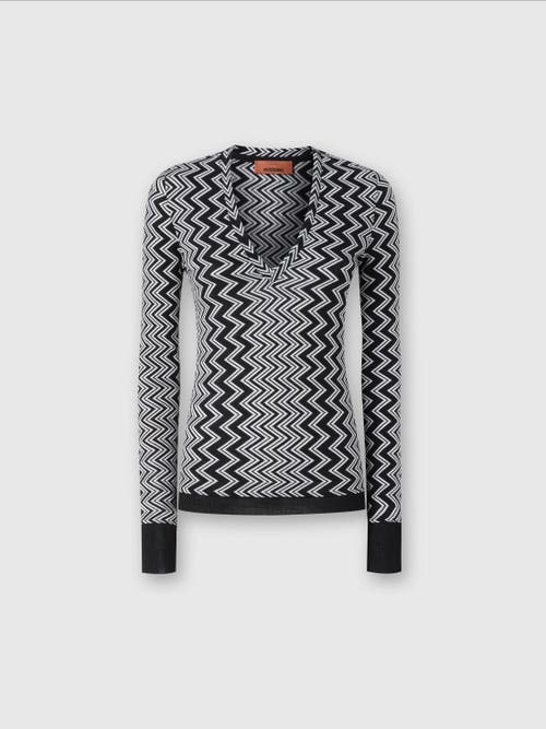 MISSONI MISSONI V-NECK SWEATER IN WOOL AND VISCOSE ZIG ZAG 