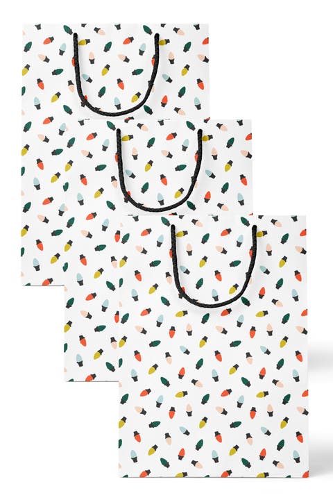 Merry & Bright Holiday Lights Pattern Gift Bag Set of 3