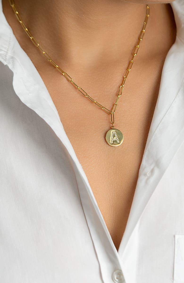 Adornia 14K Gold Plated Pavé Initial Pendant Necklace, Alternate, color, Gold-A