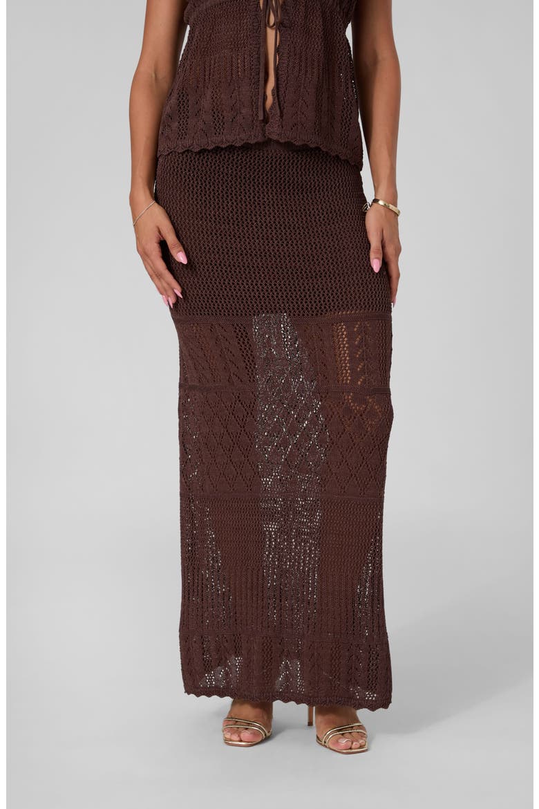 Vivianne Crochet Maxi Skirt, Main, color, DARK COFFEE