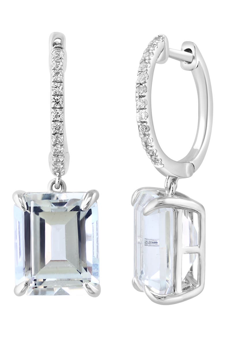Sterling Silver White Sapphire & White Topaz Drop Huggie Hoop Earrings, Main, color, SILVER