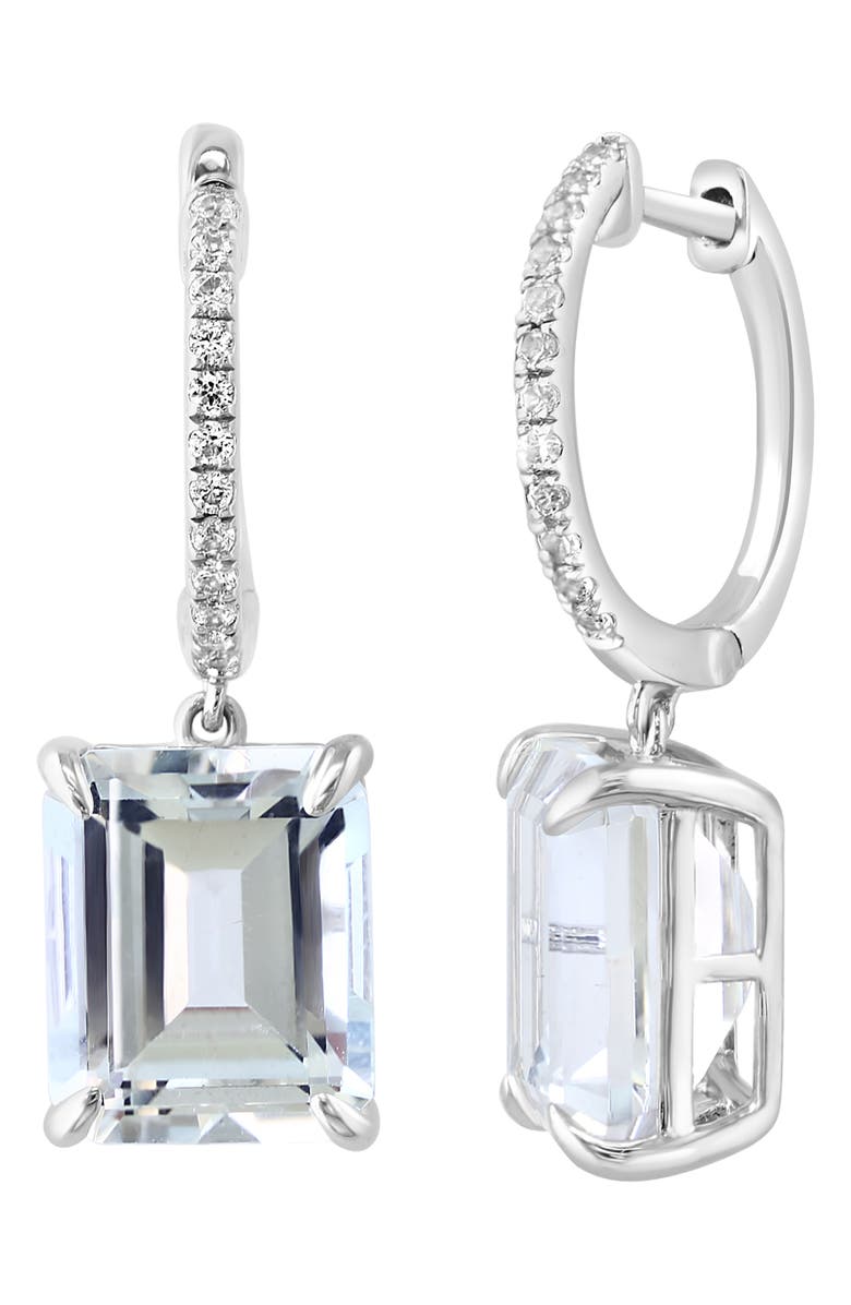 EFFY Sterling Silver White Sapphire & White Topaz Drop Huggie Hoop Earrings, Main, color, Silver