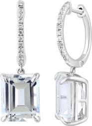 EFFY Sterling Silver White Sapphire & White Topaz Drop Huggie Hoop Earrings