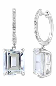 EFFY Sterling Silver White Sapphire & White Topaz Drop Huggie Hoop Earrings