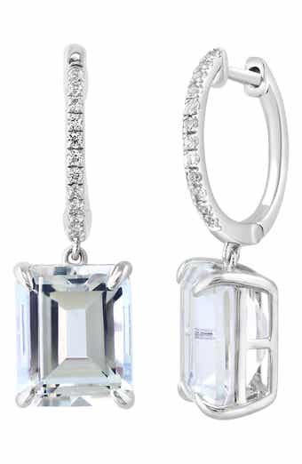 Sterling Silver White Sapphire & White Topaz Drop Huggie Hoop Earrings