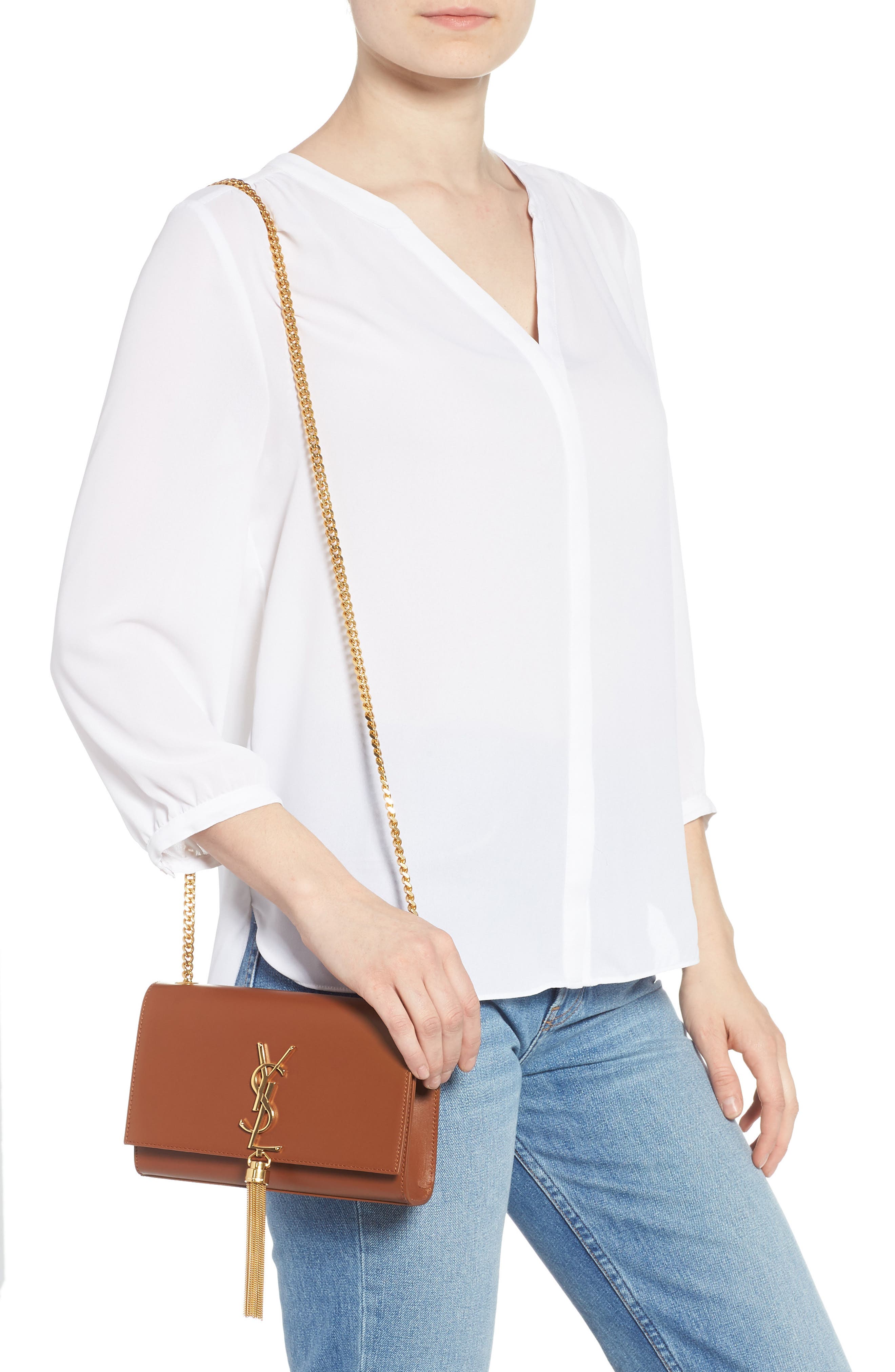 Saint Laurent Kate Tassel Calfskin Leather Shoulder Bag, Alternate, color, 