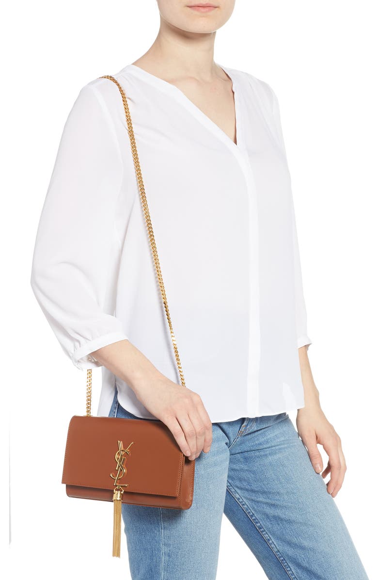 Saint Laurent Kate Tassel Calfskin Leather Shoulder Bag, Alternate, color,