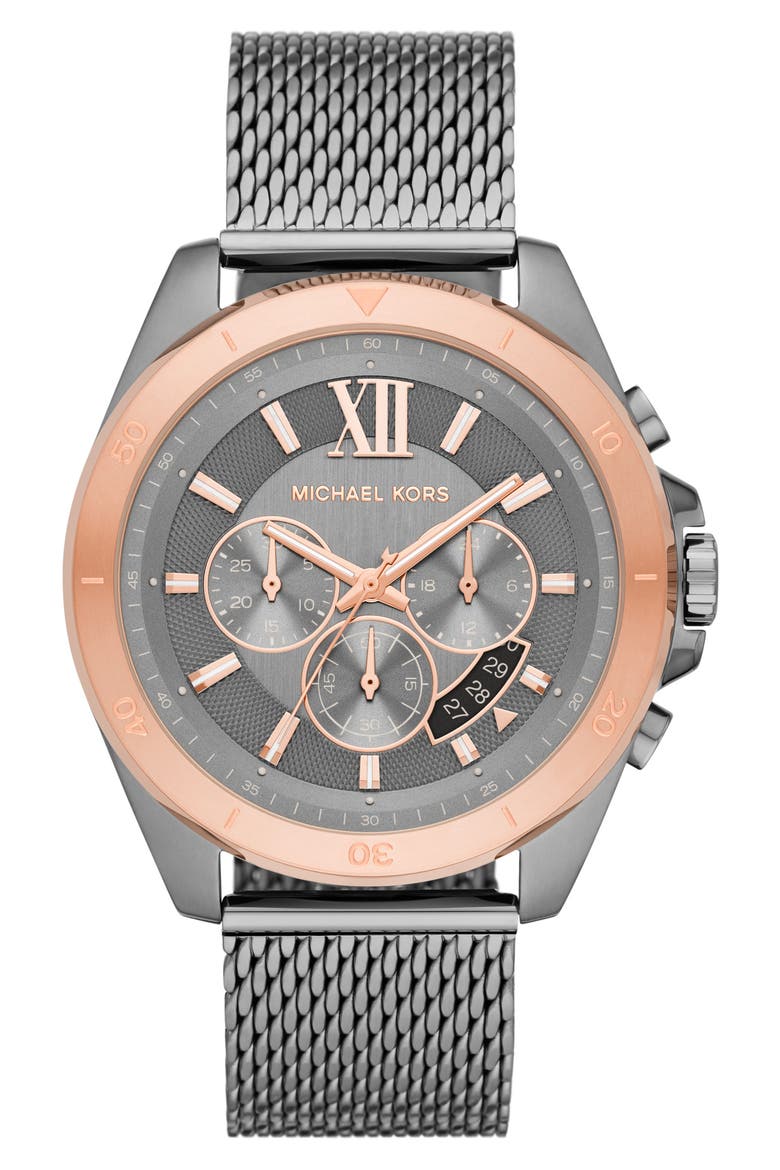 MICHAEL Michael Kors Brecken Chronograph Mesh Strap Watch, 45mm, Main, color, GUNMETAL