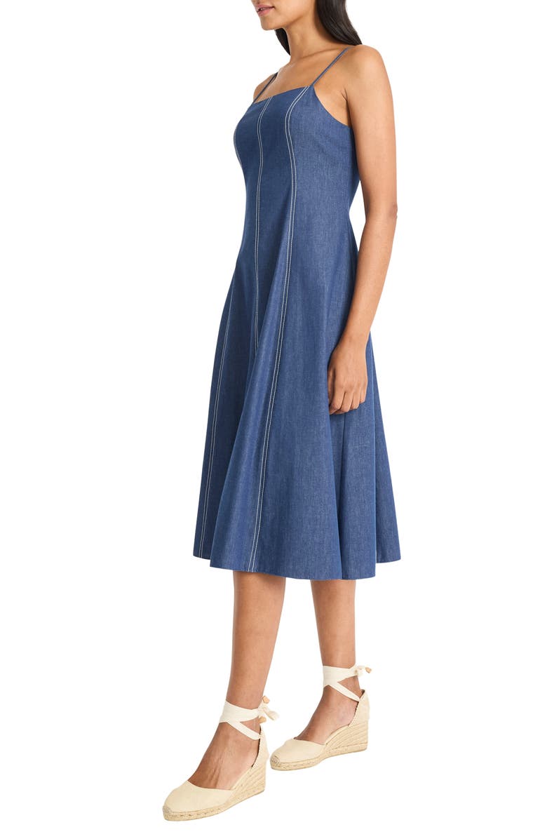 Maggy London Topstitch Sleeveless Chambray Midi Dress, Alternate, color, Denim