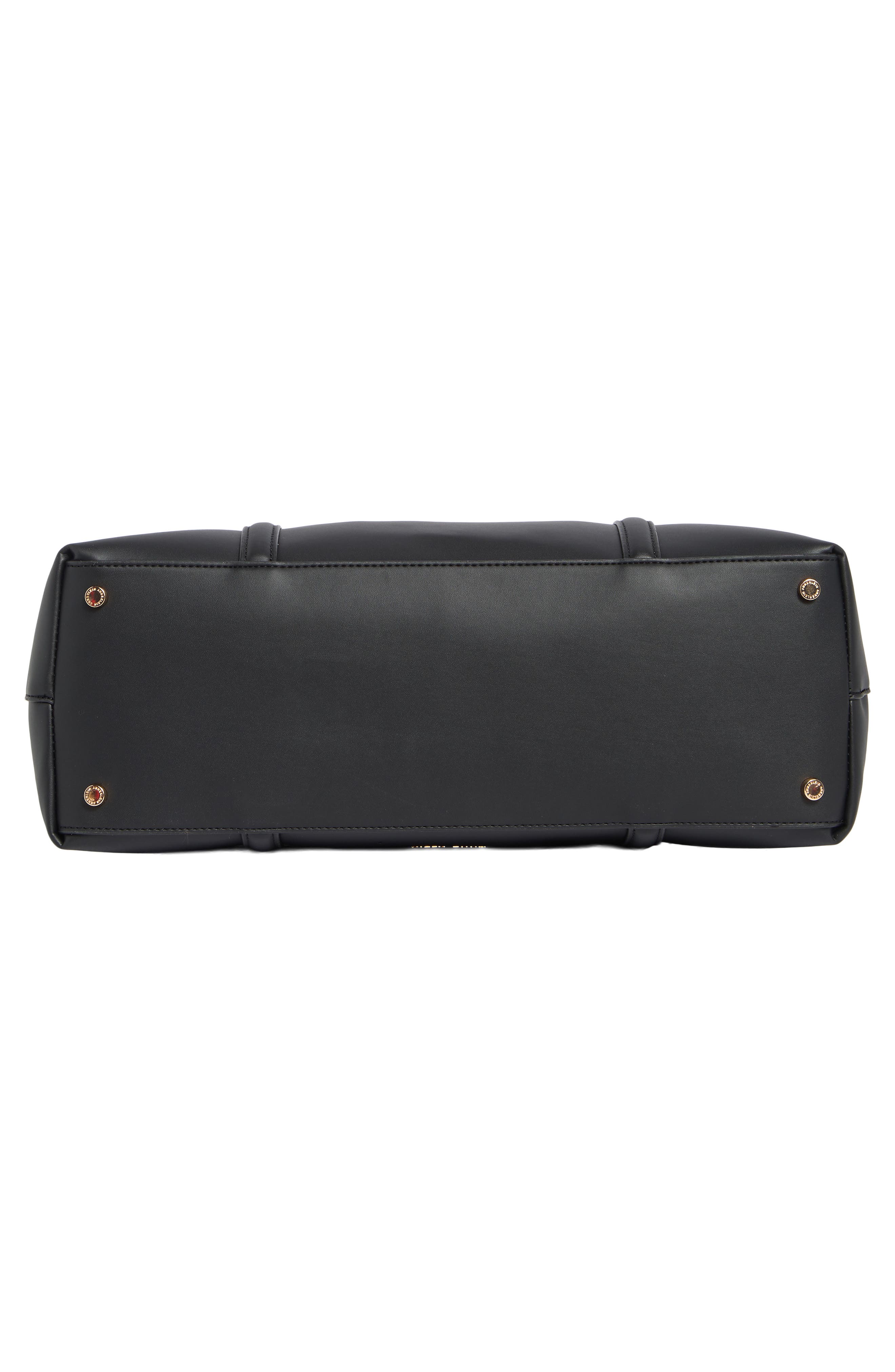 Buckle Faux Leather Tote, Alternate, color, BLACK/BLACK