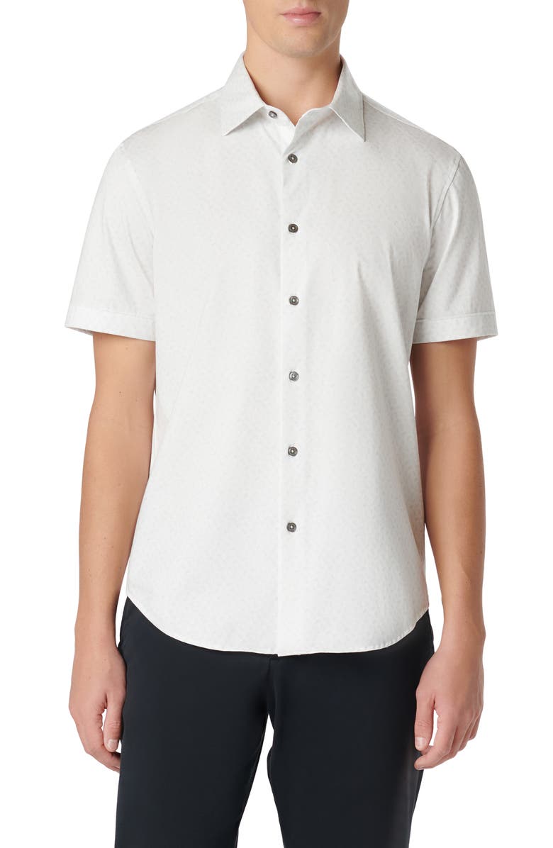 Bugatchi Miles OoohCotton<sup>®</sup> Short Sleeve Button-Up Shirt, Main, color, White