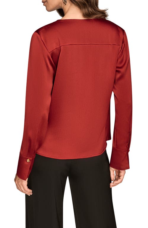 Donna Karan New York Hammered Satin Faux Wrap Top In Red