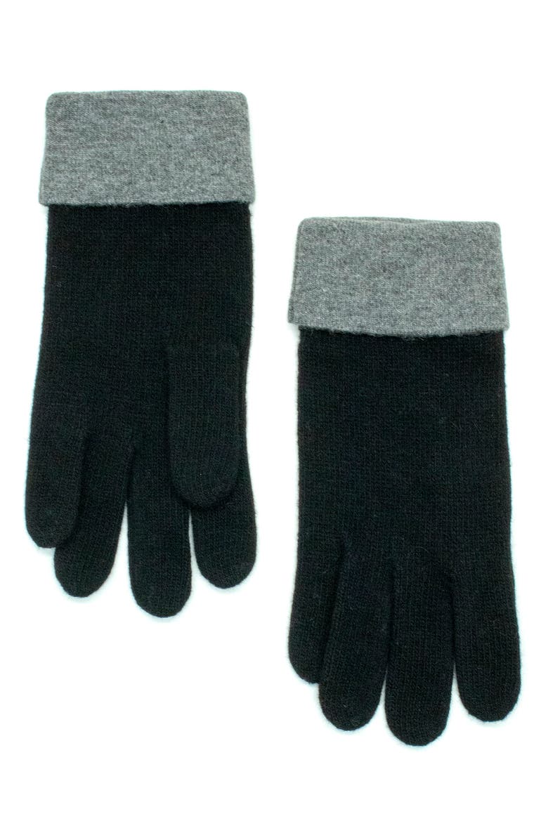 Portolano Contrast Cuff Knit Gloves, Main, color, Blackk/Medium Heather Grey