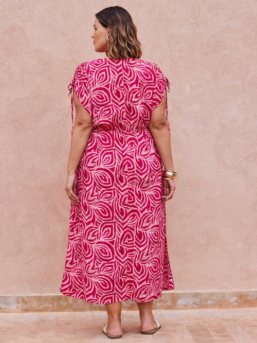 Live Unlimited Abstract Print Gathered Midi Dress In Red