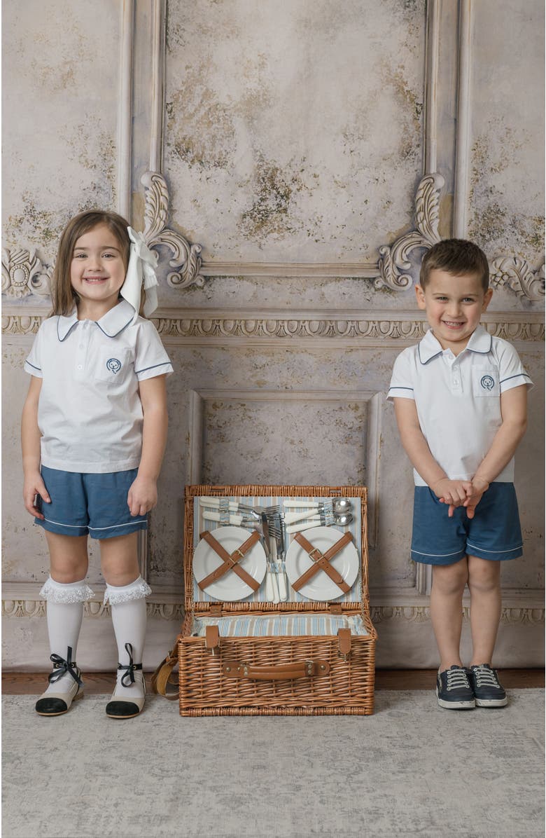 Petite Maison Kids Pima Cotton Polo Top and Shorts Set, Alternate, color, White And Navy