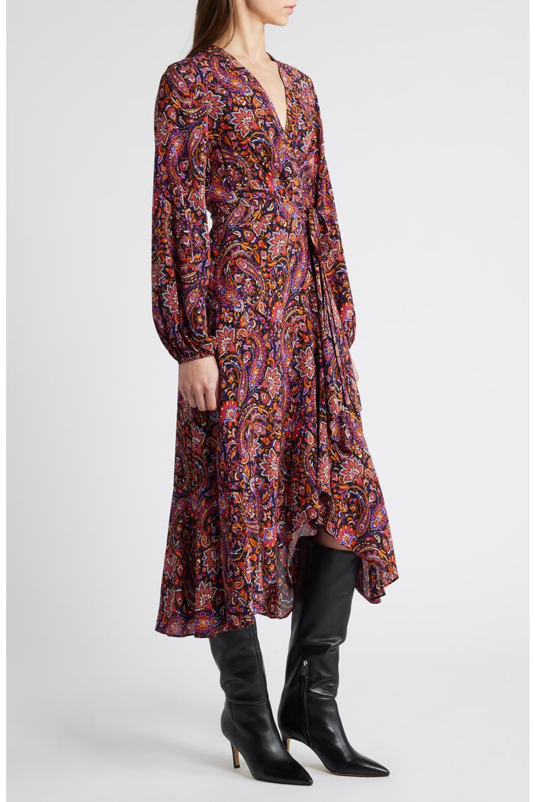 Dorothy Long Sleeve Faux Wrap Dress, Alternate, color, BLACK MULTI