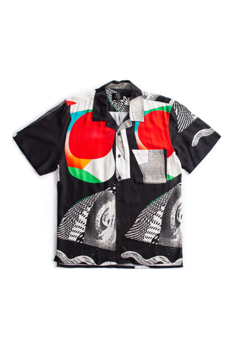 Turrell Art Print Camp Shirt, Alternate, color, BLACK ART