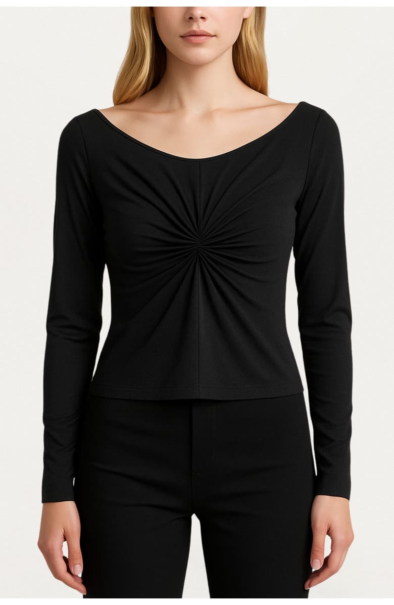 Nocturne Ruched Front Fitted Long Sleeve Top, Main, color, Black