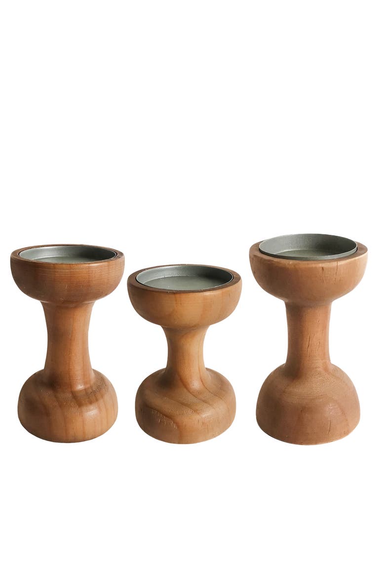 Spindle Candle Holder Set of 3, Main, color, Brown