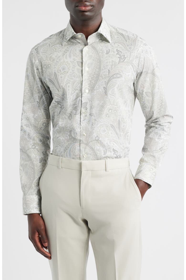 Roma Stretch Cotton Dress Shirt, Main, color, STAMPA F.DO BIANCO