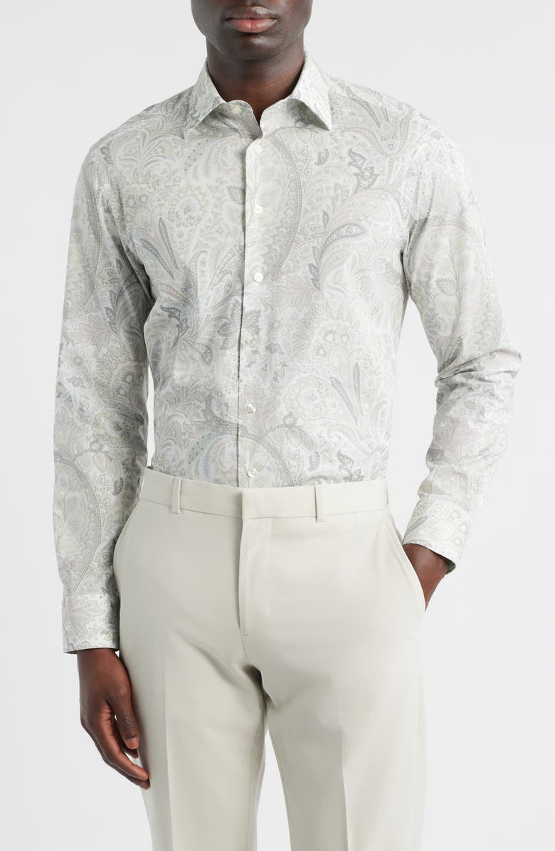 Etro Roma Stretch Cotton Dress Shirt, Main, color, Stampa F.do Bianco