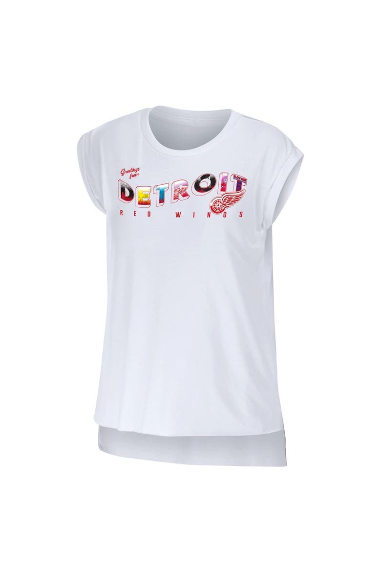 Women's WEAR by Erin Andrews White Detroit Red Wings Greetings From Muscle T-Shirt, Alternate, color, White