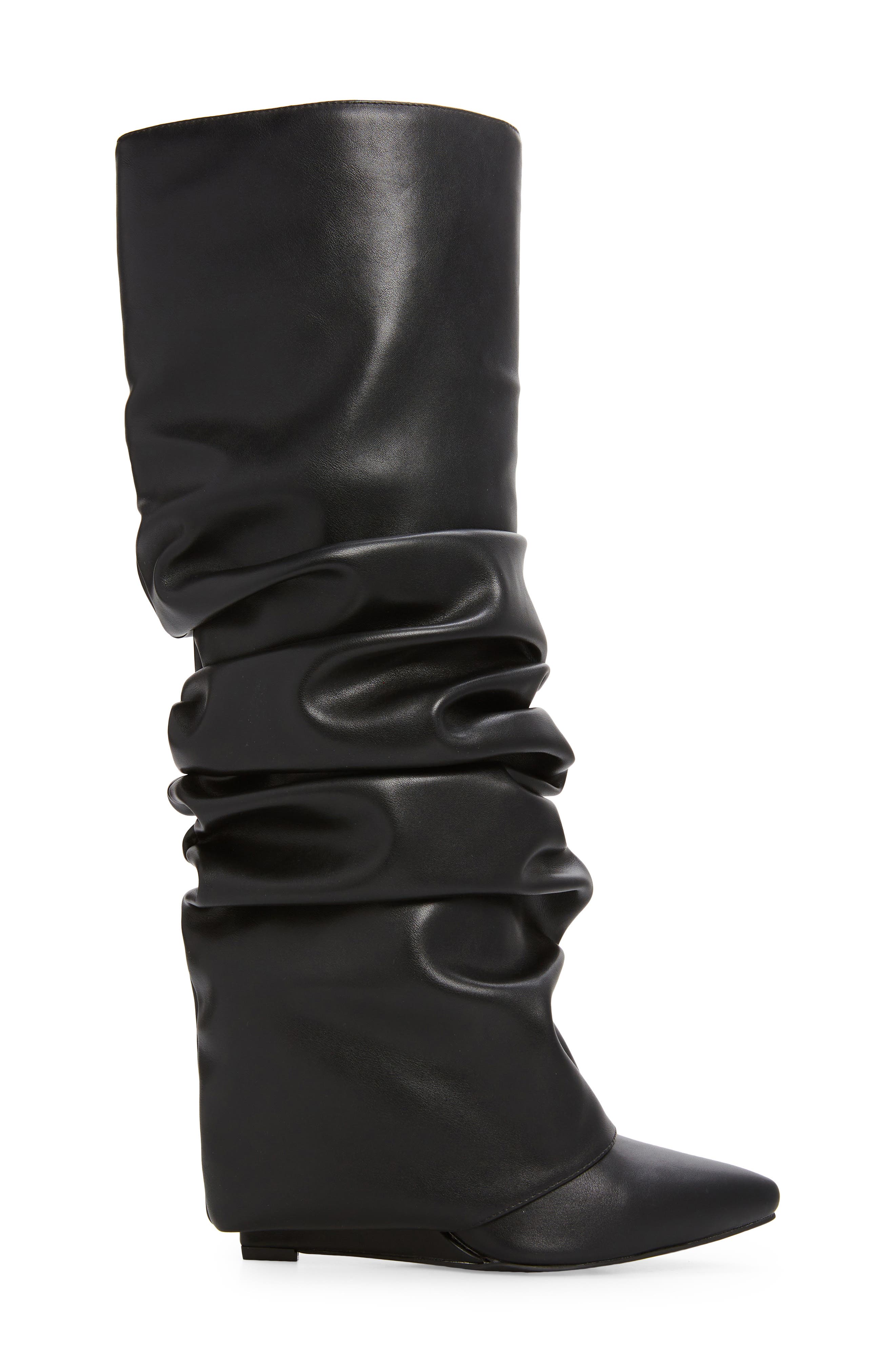 AZALEA WANG Zumma Foldover Slouch Pointed Toe Wedge Boot, Alternate, color, Black