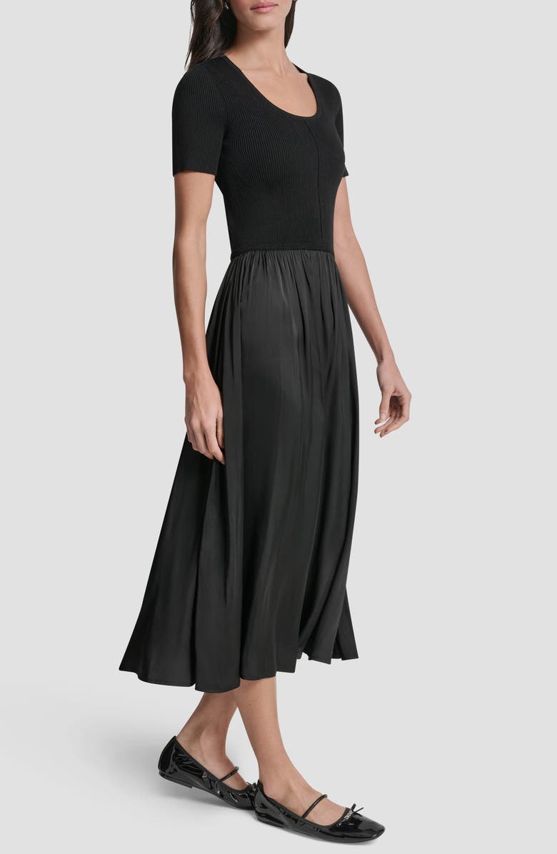 DKNY Mixed Media Short Sleeve Dress, Alternate, color, Black