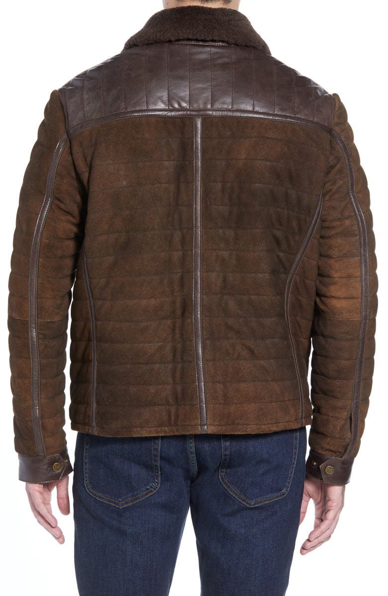 FLYNT Genuine Shearling Trim Leather Bomber Jacket, Alternate, color,