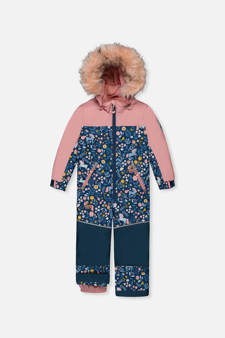 Discover Unicorn Detachable Hood One Piece Snowsuit, Main, color, Blue and Pink Unicorn Print
