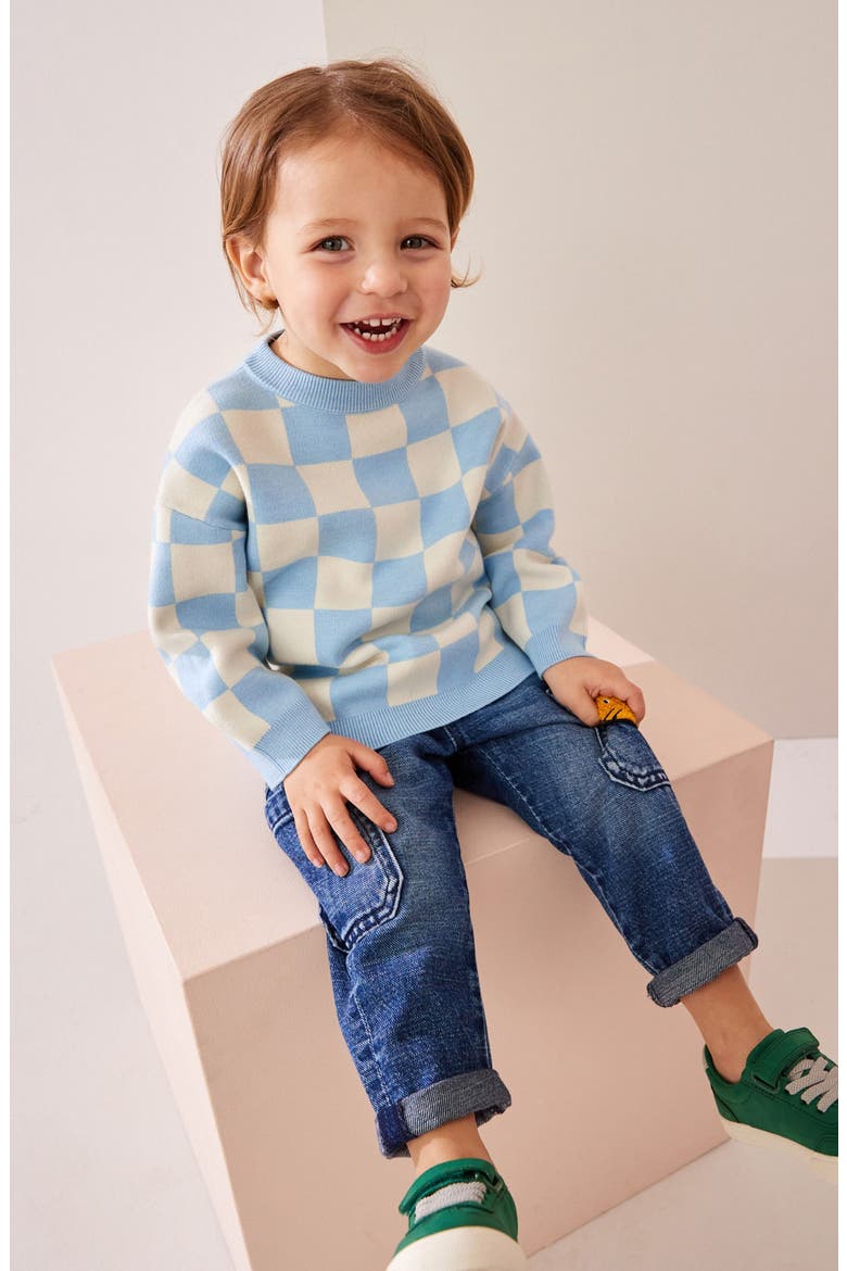 Kids' Checkerboard Sweater, Alternate, color, BLUE