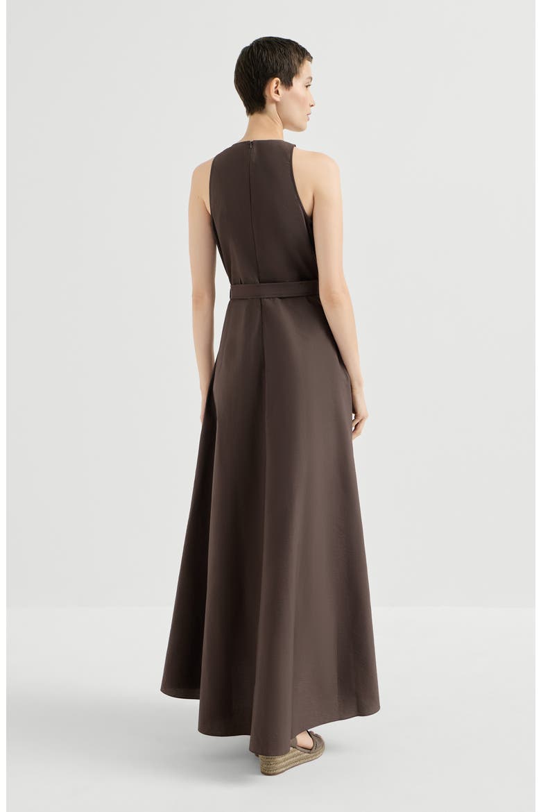 Techno cotton poplin belted dress, Alternate, color, Chocolate