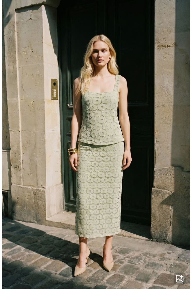 Janelle Floral Lace Skirt, Alternate, color, FOG GREEN