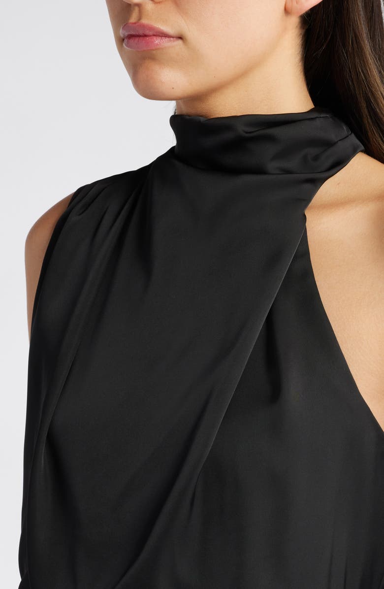 Lulus Distinctive Charm Asymmetric Satin Cocktail Dress, Alternate, color, Black