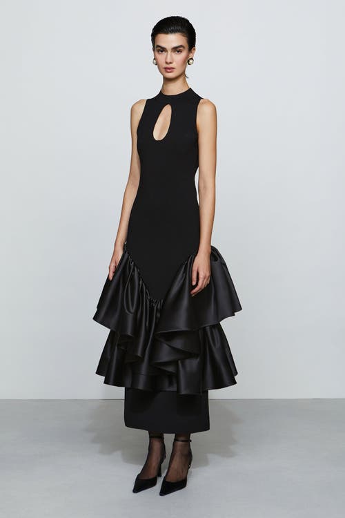 Et Ochs Antoinette Cutout Ruffle Knit Midi Dress In Black
