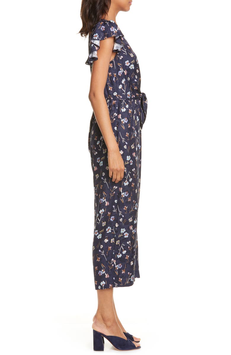 Rebecca Taylor Aurelie Tie Floral Silk Blend Jumpsuit, Alternate, color, 