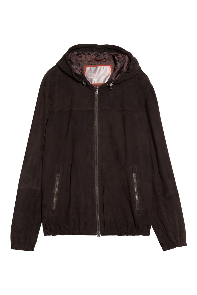 Goat Suede Zip Hoodie, Main, color, 8800 CHOCOLATE BROWN
