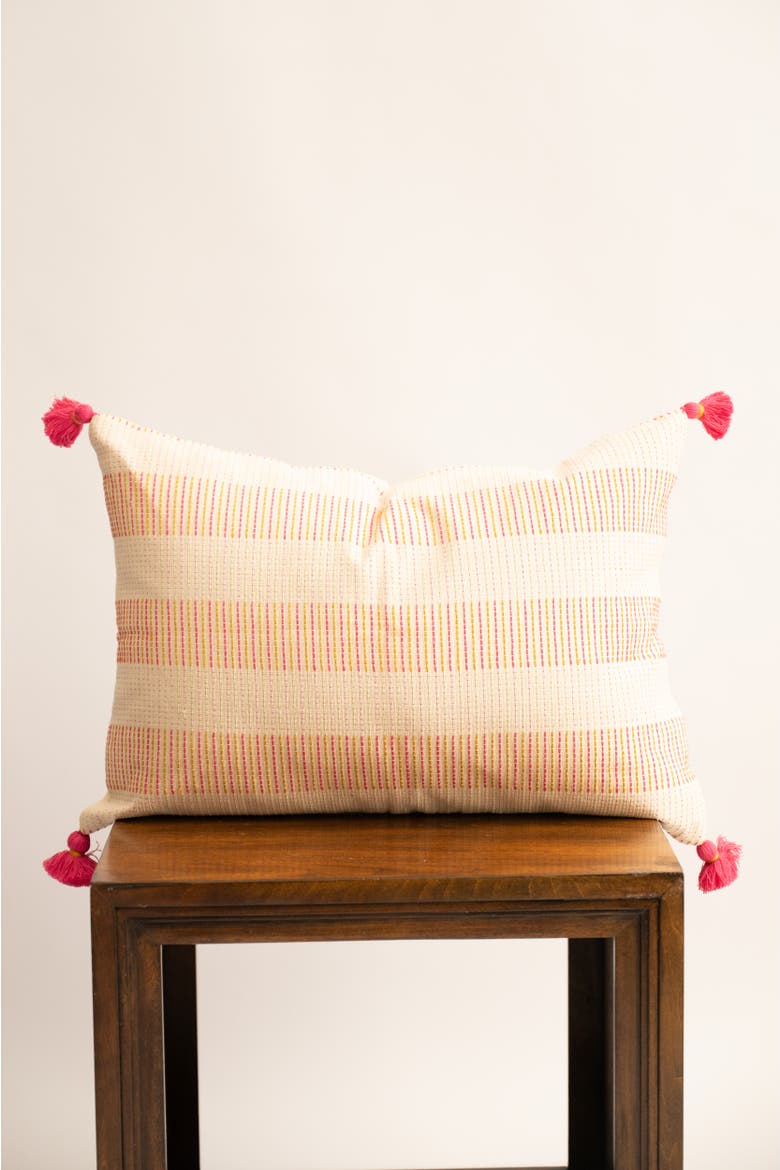 Ranisa Handloom Lumbar Pillow Cover with Tassels, Alternate, color, Natural