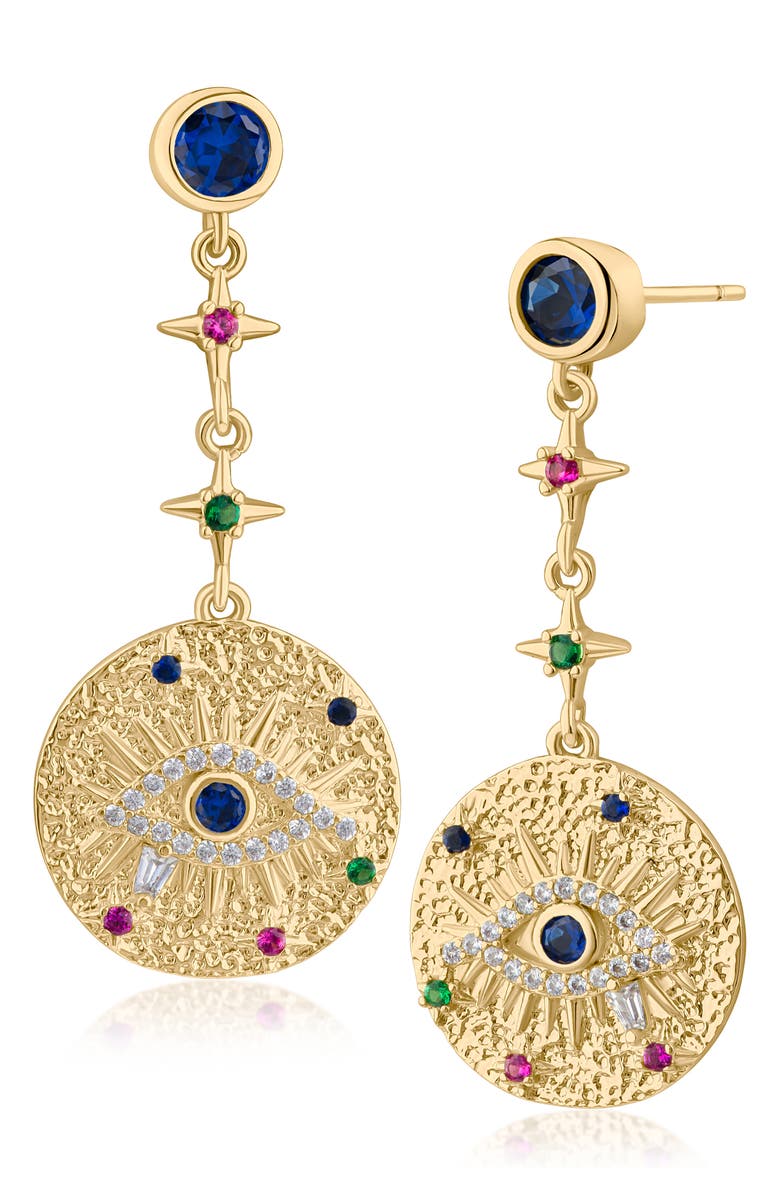 JARDIN Cubic Zirconia Evil Eye Drop Earrings, Main, color, Multi/ Gold