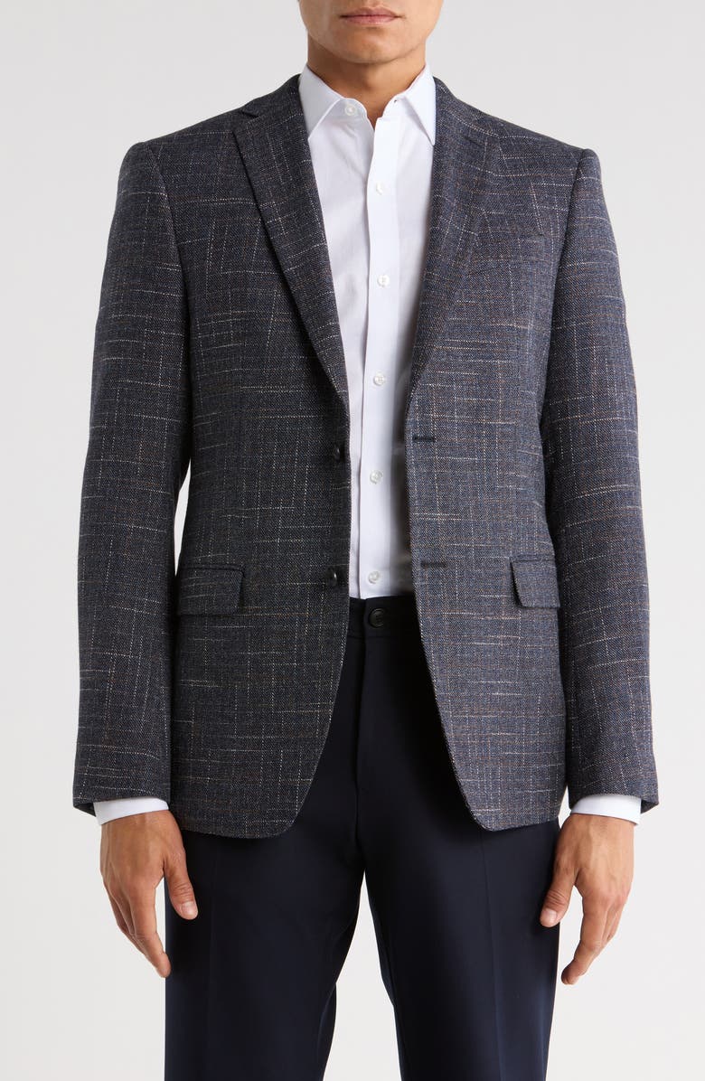 John Varvatos Star USA Plaid Knit Sport Coat, Main, color, Navy