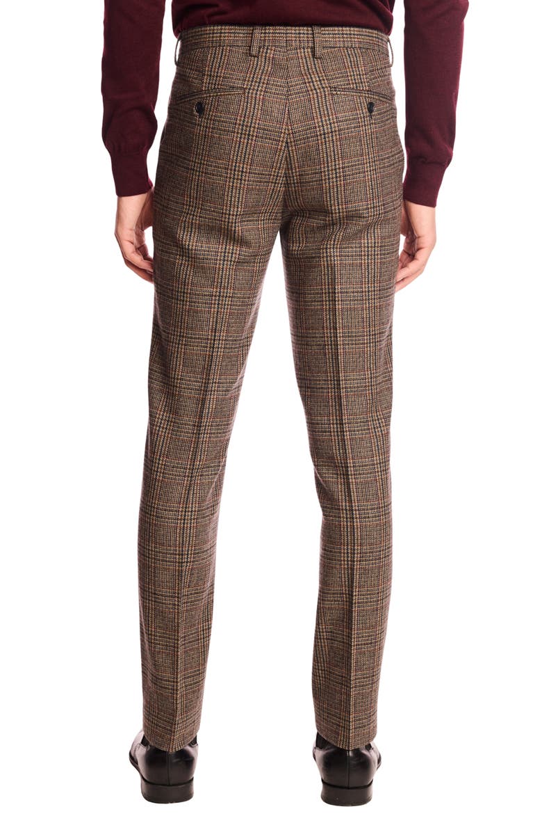 Downing Slim Fit Flat Front Houndstooth Wool Blend Dress Pants, Alternate, color, TEAL BURGUNDY BROWN PLAID