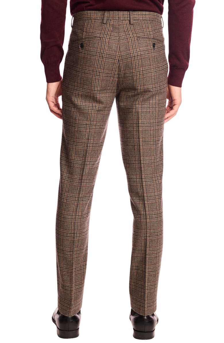PAISLEY & GRAY Downing Slim Fit Flat Front Houndstooth Wool Blend Dress Pants, Alternate, color, Teal Burgundy Brown Plaid